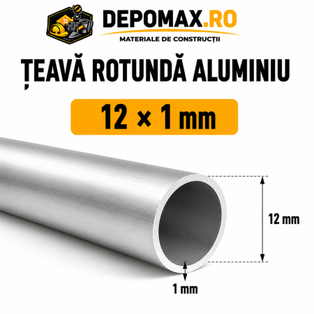 Teava rotunda aluminiu 12 x 1 mm, 6 metri (6060)